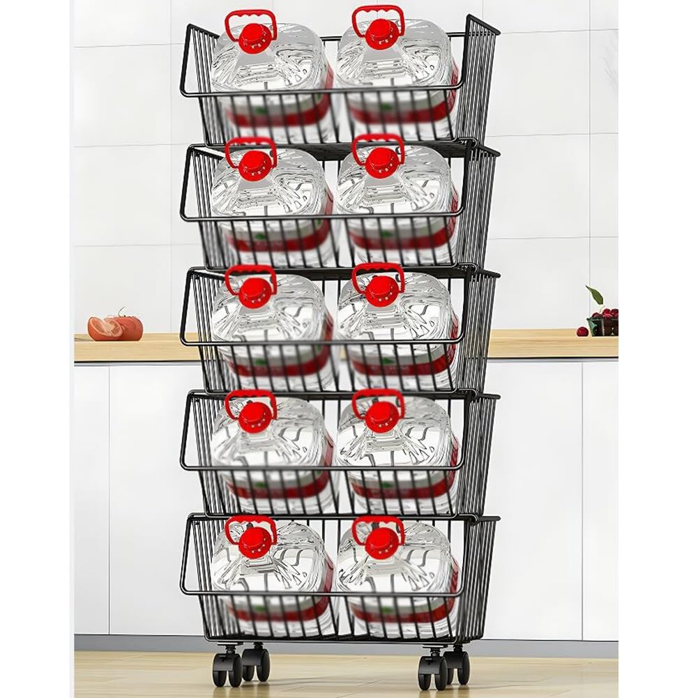 Küchenwagen Snack-Organizer für Vorratsregal Bodenstehender Obst- und Gemüsewagen, Mobiles multifunktionales Lagerregal, mehrstöckiges herausnehmbares Korbregal, für Küche, Wohnzimmer,