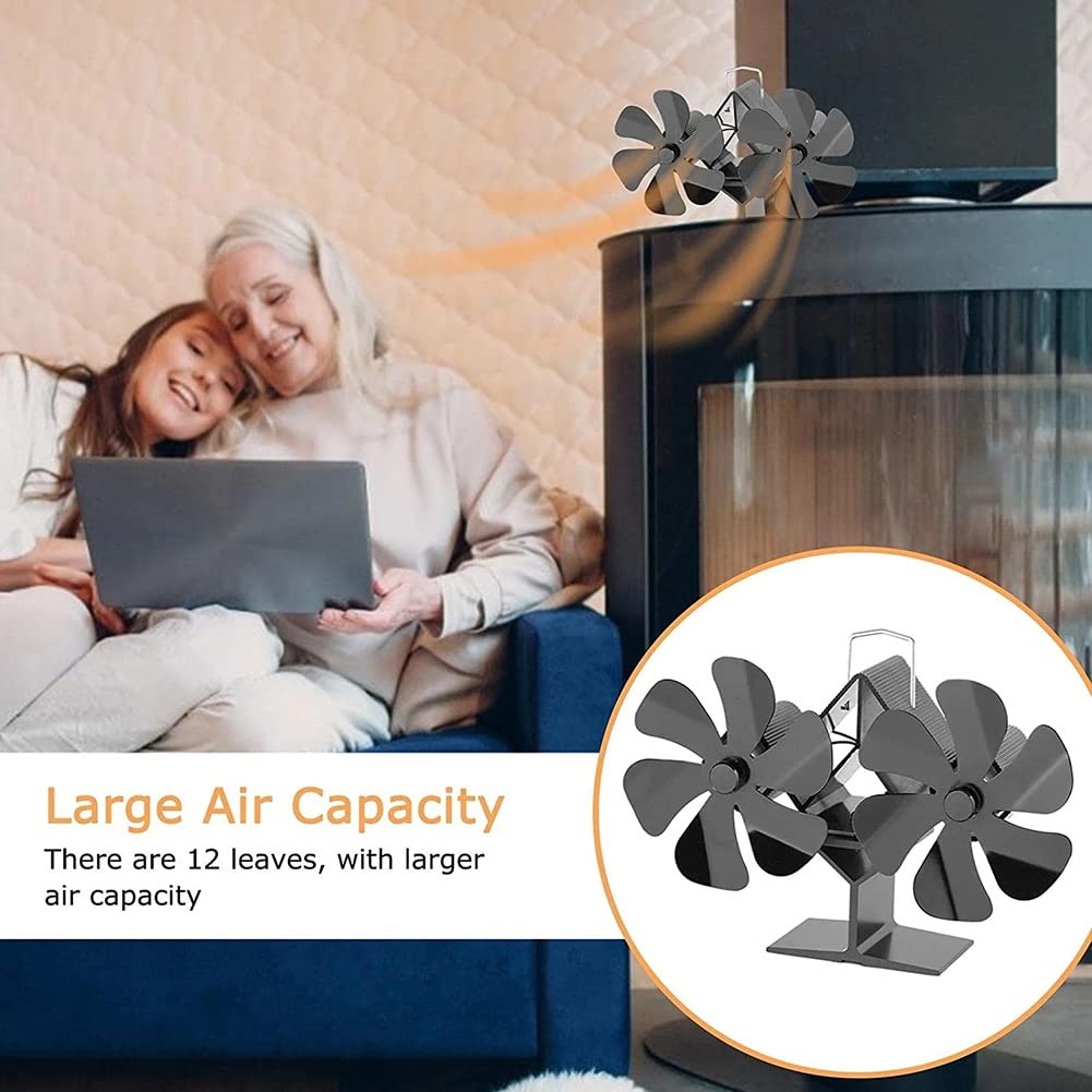 Ventilador Estufa Leña 12 Palas, Ventilador para Chimenea de aspas con Doble Motor,Ventilador para Estufa de leña,Ventilador Calor, para Estufa de Gas/Pellet/Madera/Quemador de leña