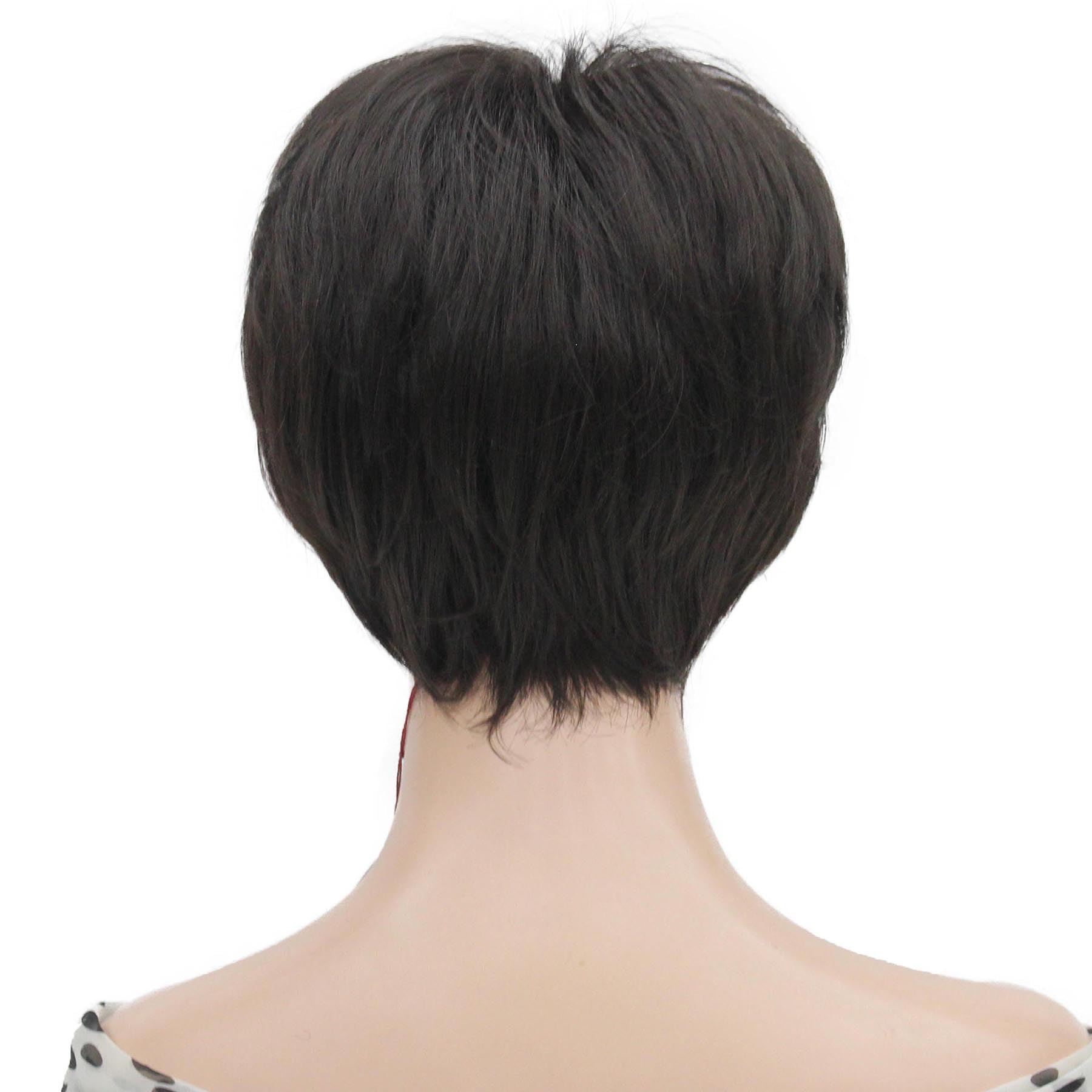 Lydell 6-8" Straight Short Bob Wig Layered Shaggy Flat Bangs Heat Resistant Synthetic Wigs 4 Dark Brown - Image 4