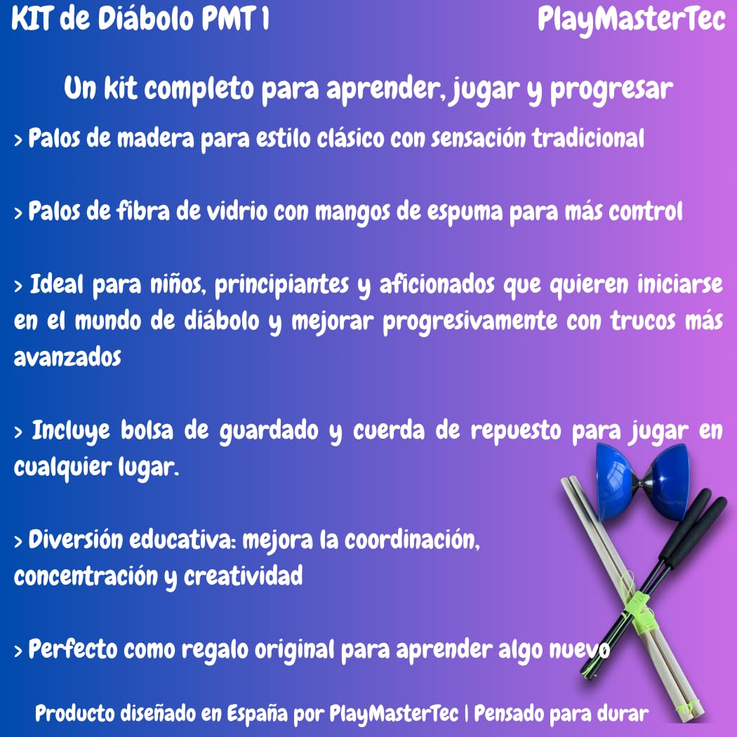 Diábolo Azul Eje Fijo Kit 2 Juegos de Palos niños y Adultos Regalo Ideal