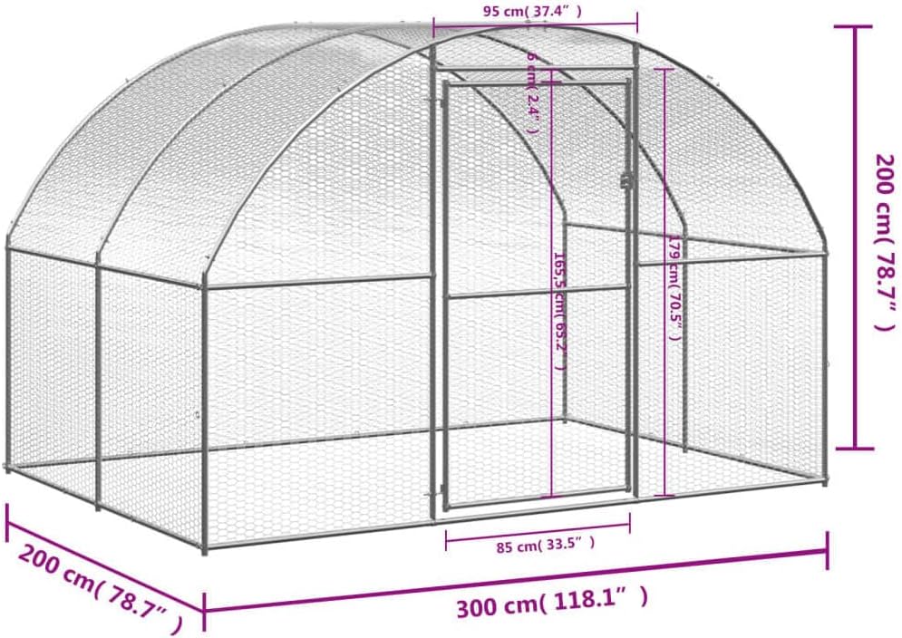 vidaXL Chicken Coop, Hen House Chicken Run for Outdoor Garden, Chicken House, Backyard Coop for Hens Ducks Geese, Galvanized Steel