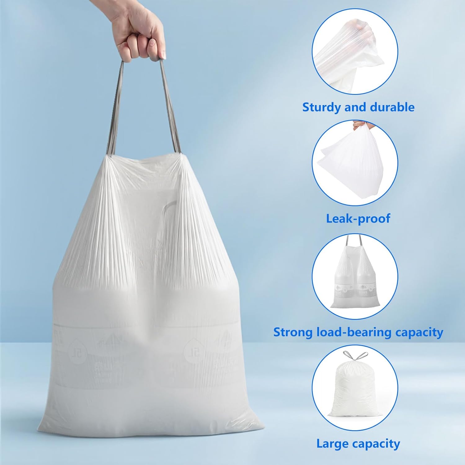 Loveishere 200 Count Custom Fit Trash Bags, Compatible with Simplehuman Code J, 30-45 Liter / 8-12 Gallon Drawstring Trash Bags, Tear-Resistant White Trash Can Lining for Kitchen, Bathroom & Office