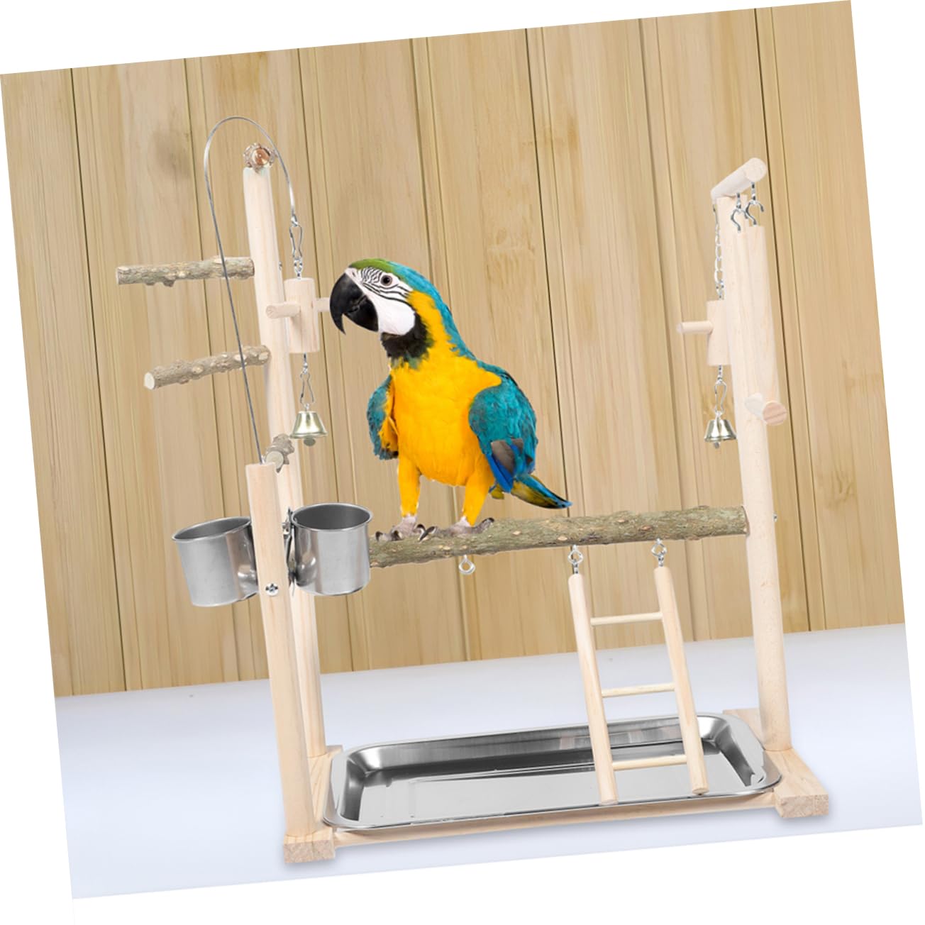 TOYANDONA Parco Giochi Interattivo per Pappagalli con Struttura in Plastico Minimalista ed Elegante, Supporto da Pavimento con Scaletta e Posatoi per Conuri e Cockatiel in Casa