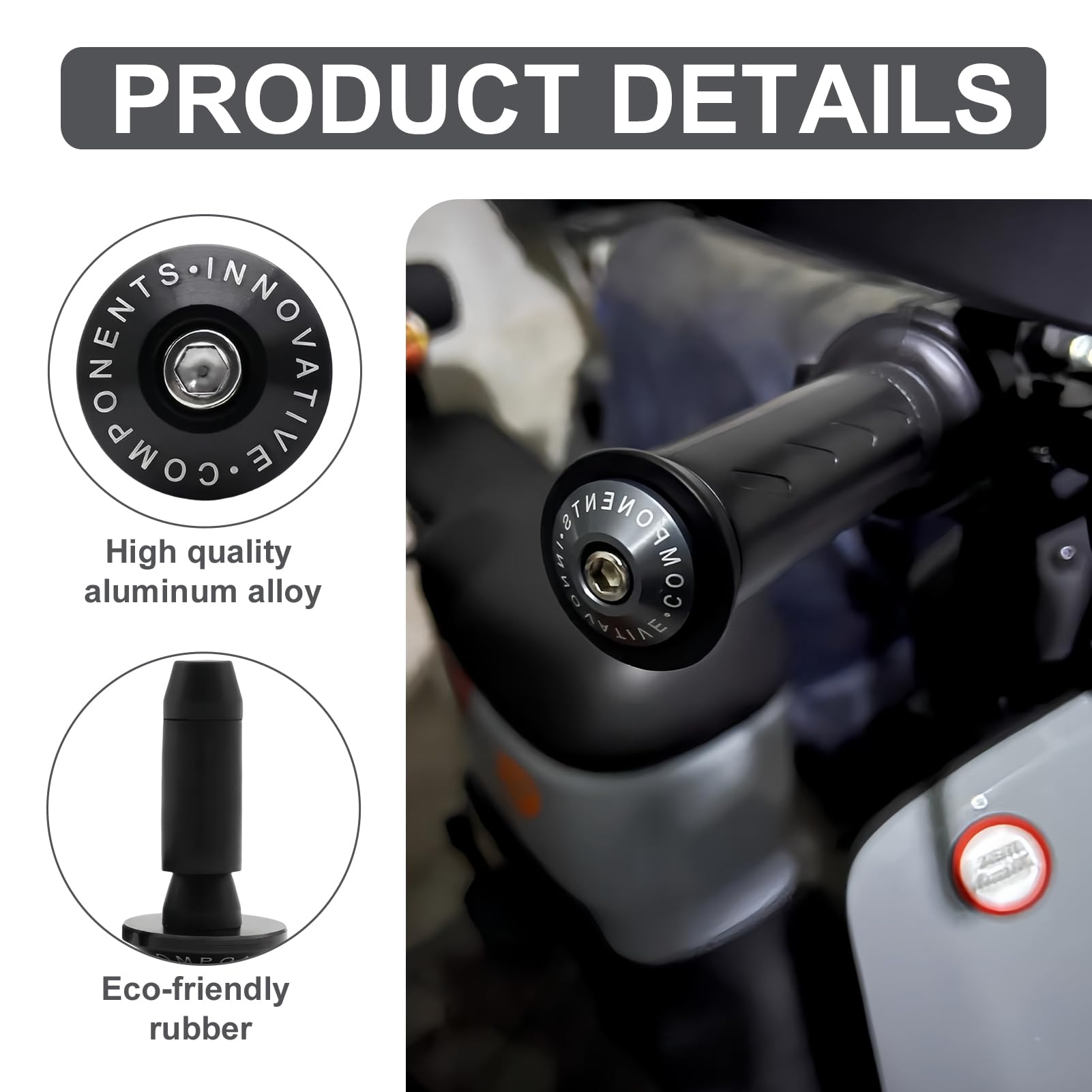 Estremità Manubrio Moto, 1 Paio di Alluminio CNC per Universale 22mm 7/8", Tappo Estremità Scorrevoli Maniglia Moto, Accessorio Essenziale per Maniglia Moto, Nero