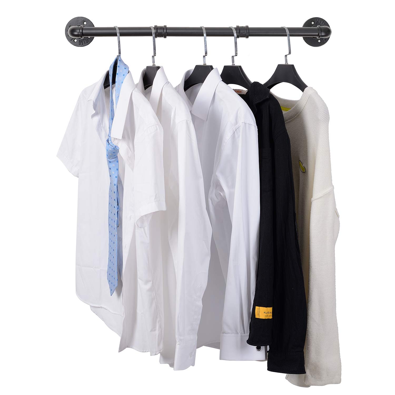 Industrial Pipe Clothing Rack, Wall Ceiling Mounted Clothes Garment Rack 29.1'', Black Iron Pipe Clothes Hanging Bar, Heavy Duty Metal Hanging Rod for Retail Display Closet Storage and Laundry