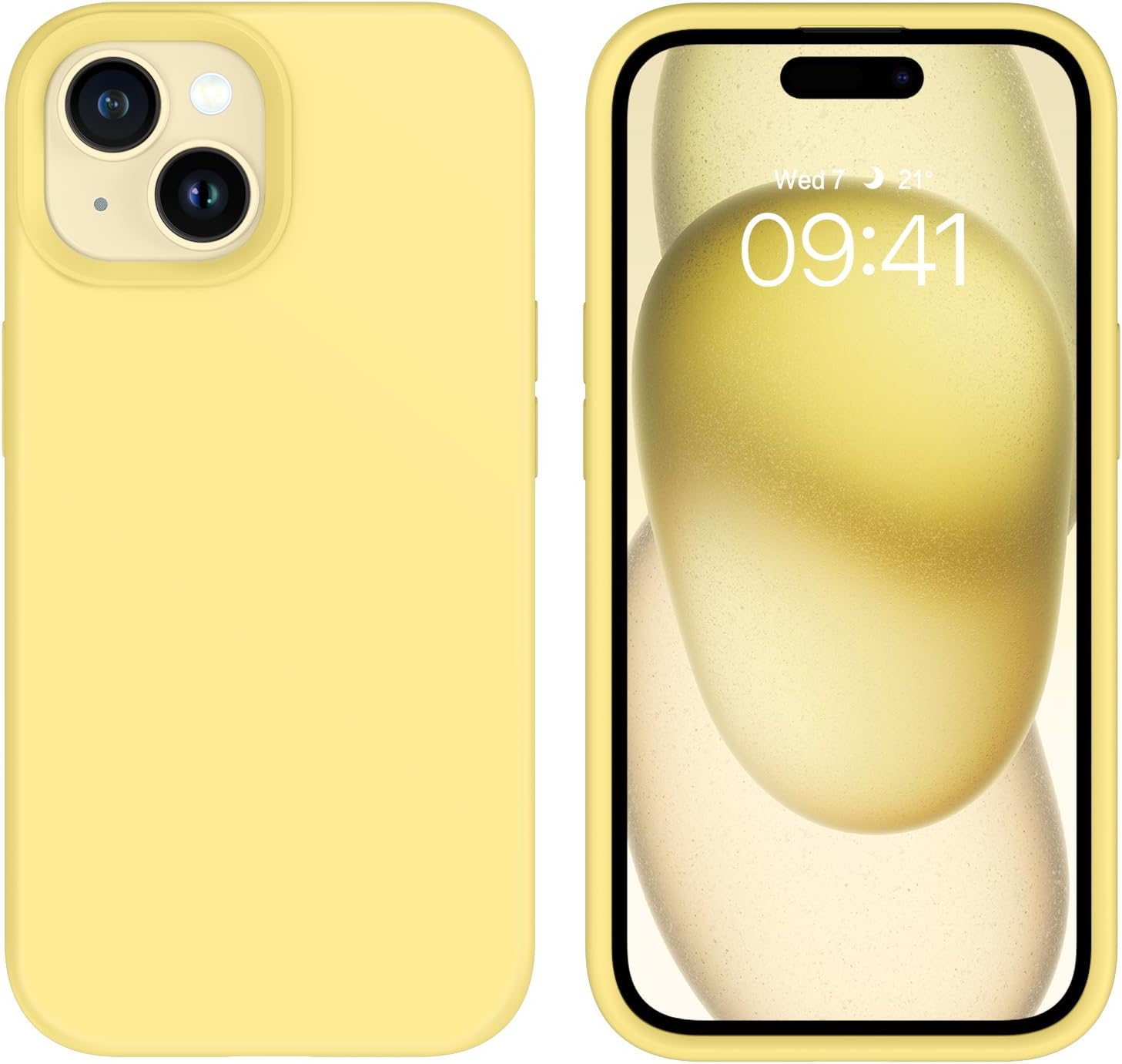 GaoBao Compatible with iPhone 15 Plus Case, Soft Silicone Gel Rubber Bumper Microfiber Lining Hard Back Shockproof Protective Phone Case Cover Women Girls Men Boys for iPhone 15 Plus 6.7", Yellow