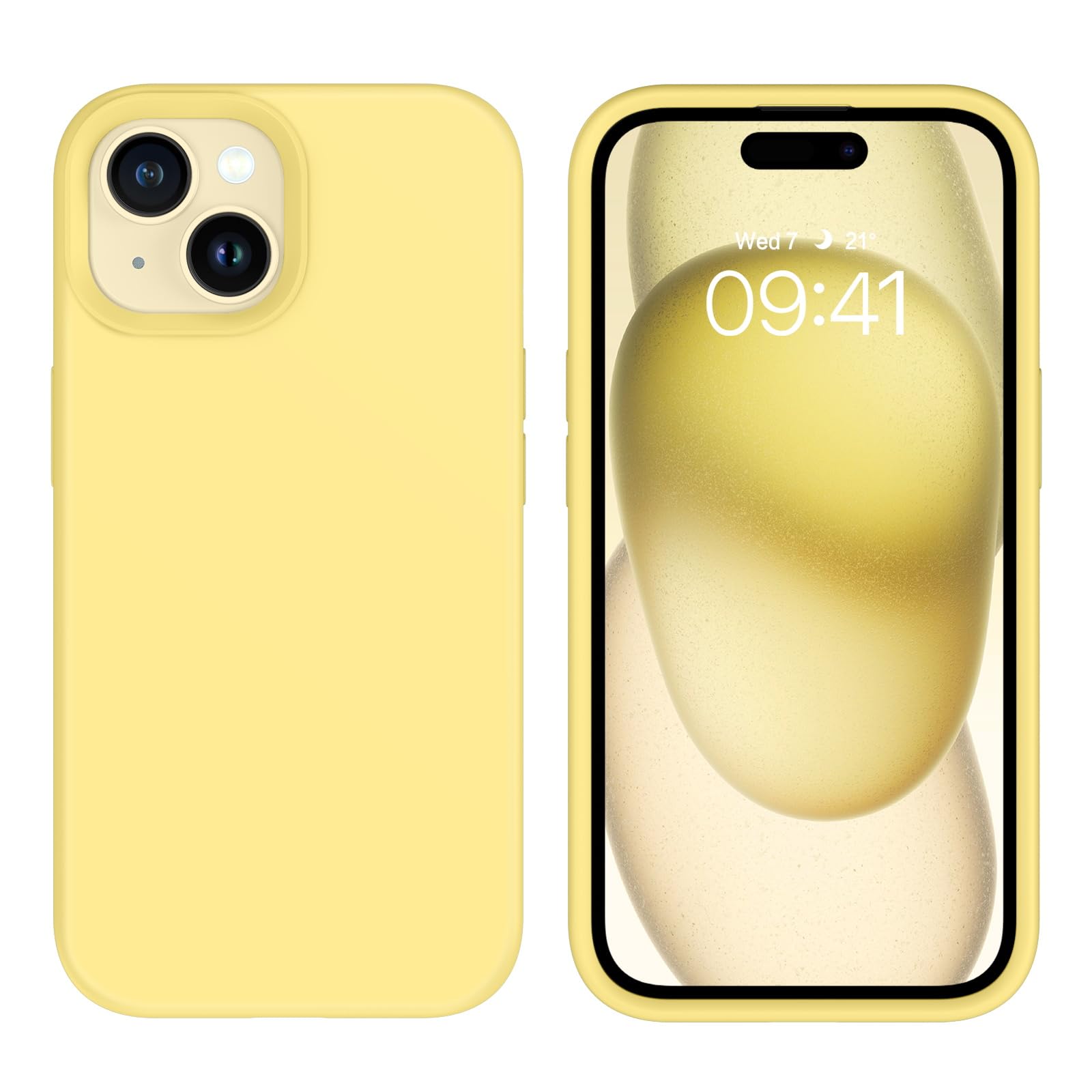 GaoBao Compatible with iPhone 15 Plus Case, Soft Silicone Gel Rubber Bumper Microfiber Lining Hard Back Shockproof Protective Phone Case Cover Women Girls Men Boys for iPhone 15 Plus 6.7", Yellow
