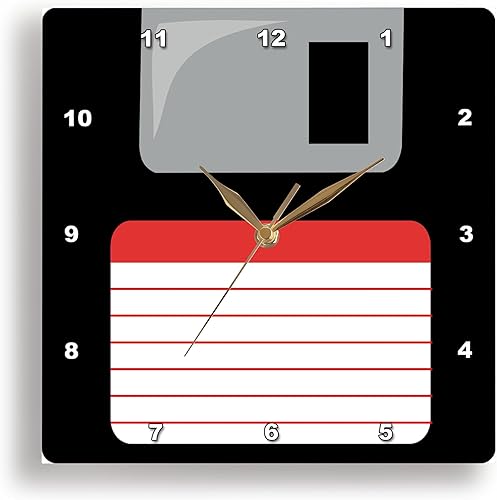 3dRose Reloj de pared silencioso  10 pulgadas  Retro 90s ordenador negro disquete diseño gráfico con etiqueta roja  años 90  noventa tecnología