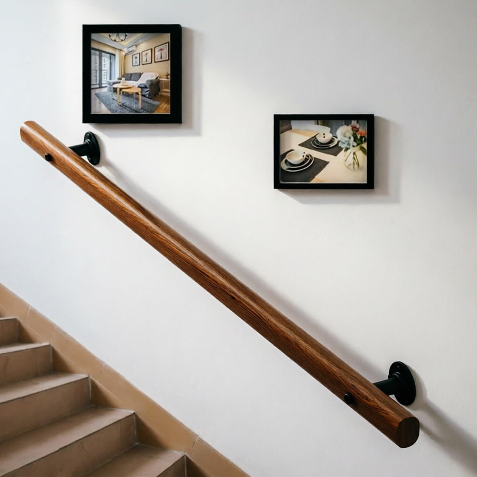 Dmchengma One Color Wooden Stair Handrails 1Ft/1.6Ft/2Ft/2.6Ft/3Ft Hand Rails For Indoor Stairs,Stairs Wall Mount Non-Slip Staircase Railing(4Ft/120Cm)