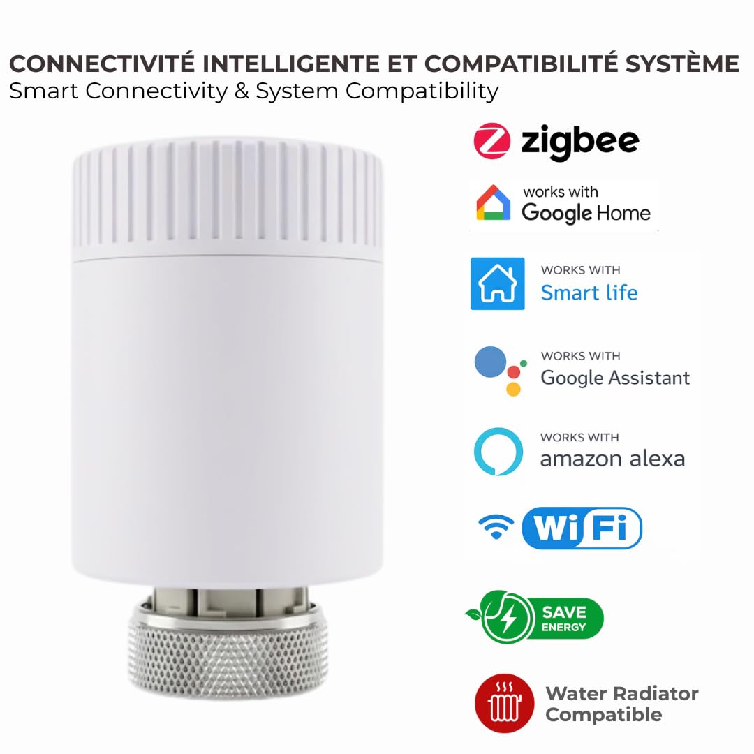 TECH Zigbee WiFi podłączony zawór termostatyczny do podgrzewacza wody - inteligentne sterowanie za pomocą aplikacji - wykrywanie otwartych okien - kompatybilny z Alexa Google - kwalifikujący się Prime
