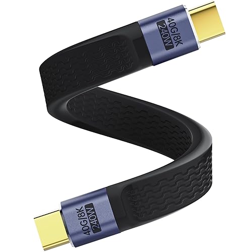 Cable USB C Thunderbolt corto de 240 W, FPC, cable USB C corto de 0.4 pies, compatible con Thunderbolt 4, USB 4.0, PD 240 W, 8 k60 Hz, cable USB C