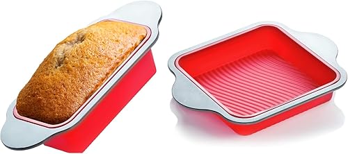 Boxiki Kitchen Juego de hornear de silicona molde de pan de 9 x 5 y molde cuadrado para pasteles y brownie de 8 x 8 pulgadas, antiadherente, fácil disponible en Yaxa Costa Rica