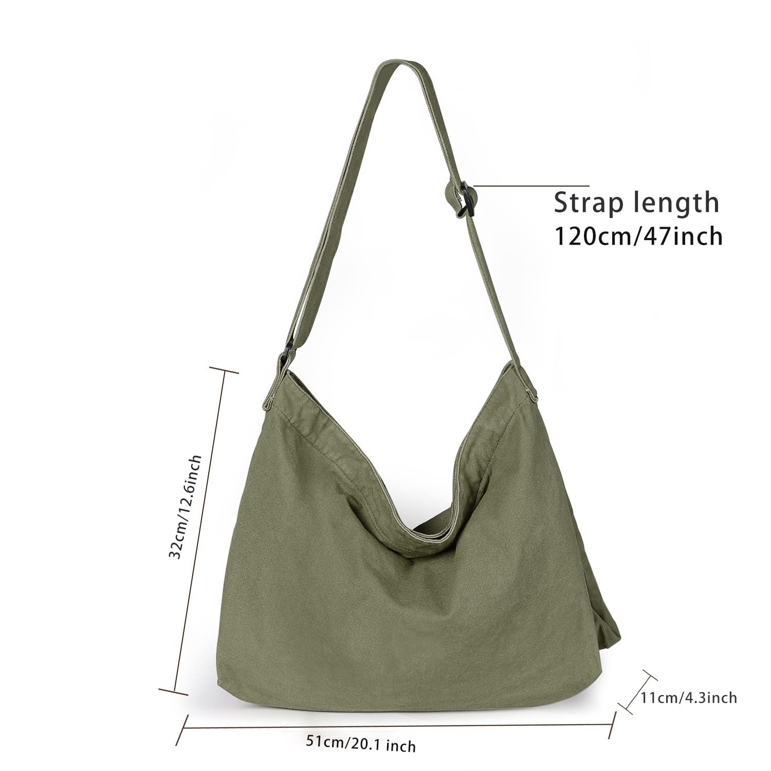 Etercycle, borsa a tracolla da donna in tela da uomo, grande borsa a tracolla con tracolla regolabile, borsa per studenti borsa messenger borsa hobo casual, verde