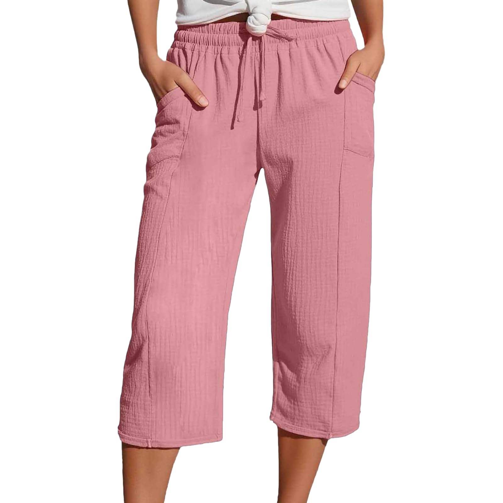 MARSVOVO Trendy Loose Pants for Women Summer Drawstring Elastic Casual Pants Wide Leg Trousers with Pockets