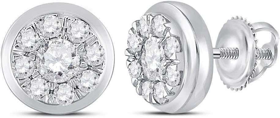 14kt White Gold Womens Round Diamond Cluster Stud Earrings 1 Cttw (119096)