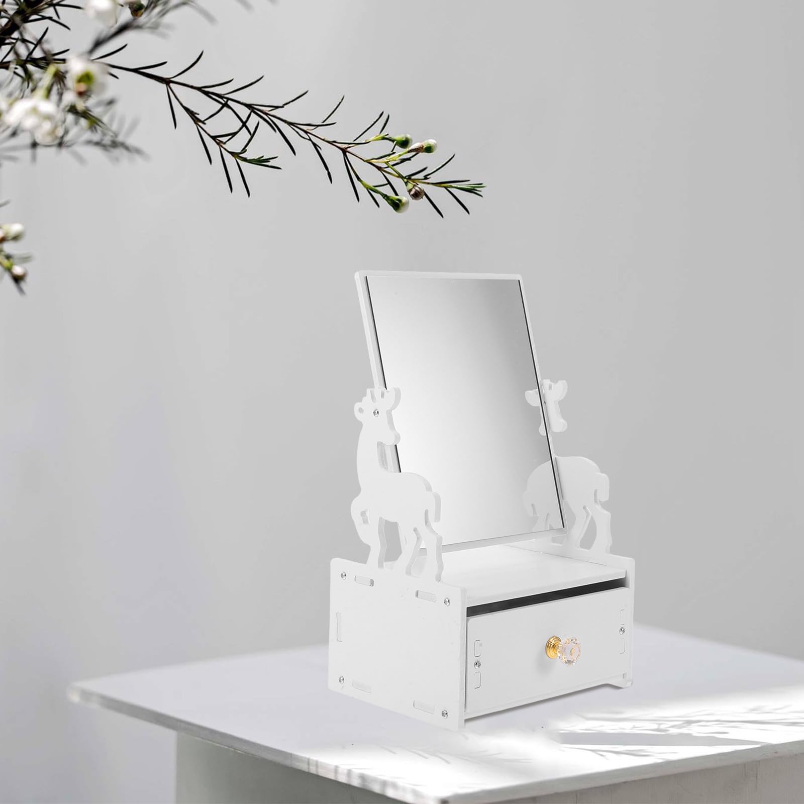 4 Piezas Organizador de Maquillaje de Escritorio Blanco con Espejo