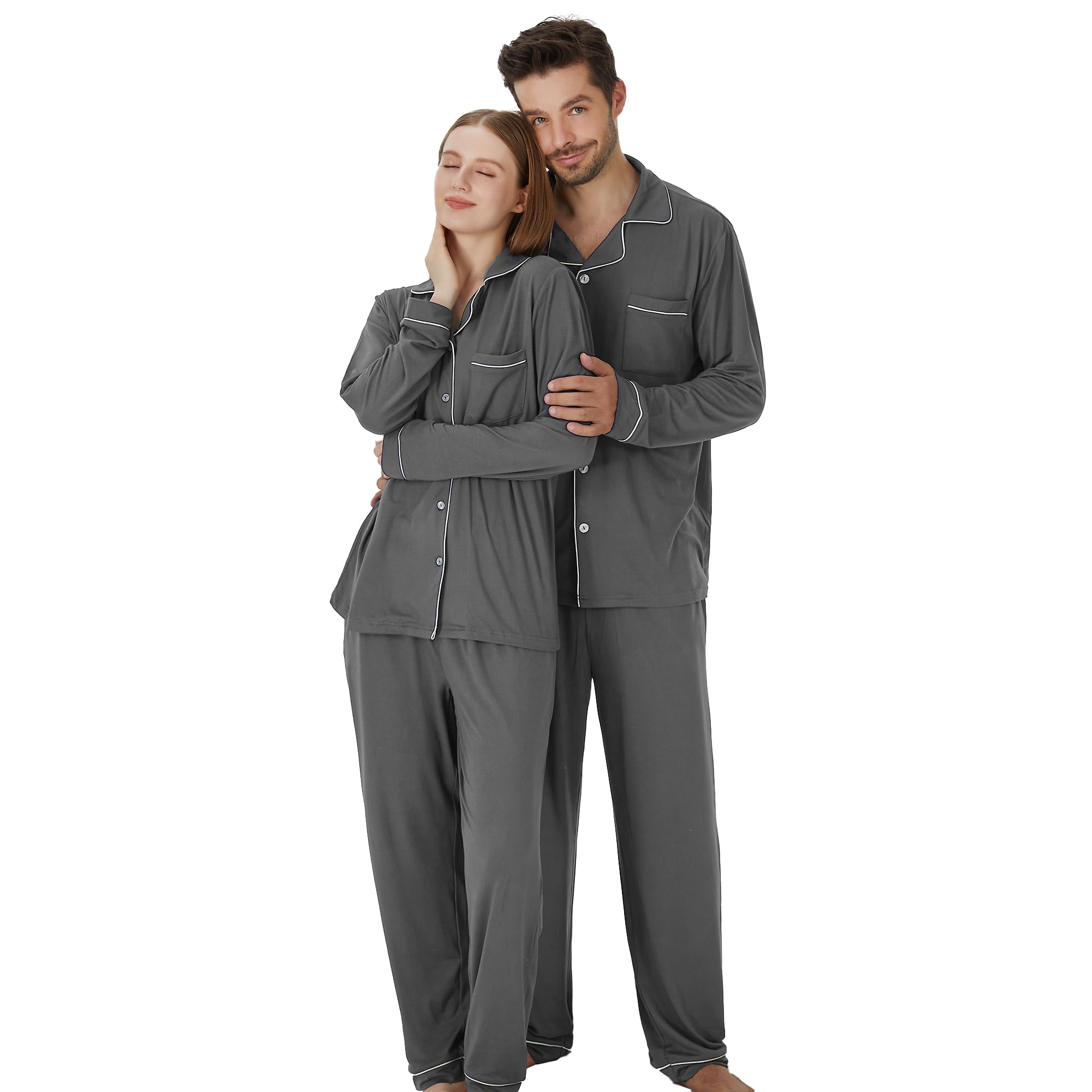 PJGGZ Matching Pajamas for Couples, Button Up Pjs Set for Men and Women Soft Warm Loungewear
