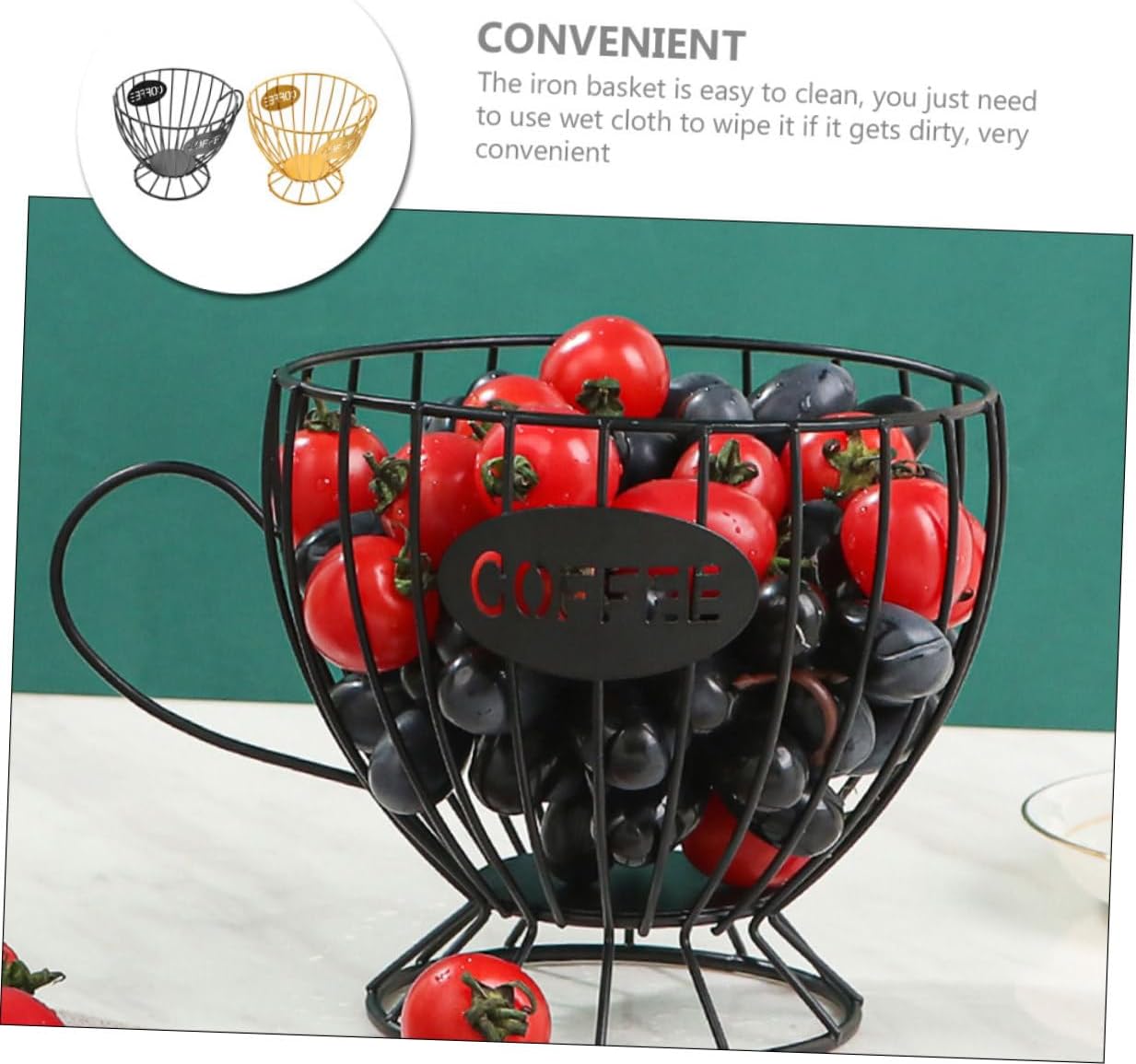 2pcs Coffee Capsule Holder and Fruit Storage Basket, Large Capacity Iron Organizer for Home Desktop, Convenient Coffee Pod and Snack Storage in Gold and Black