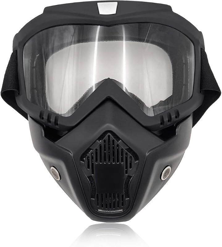 povtii Motorcycle Goggles, Windproof Dirt Bike Helmet Riding Goggles with Removable Face Mask, Motorcycle Accessories (Transparent)