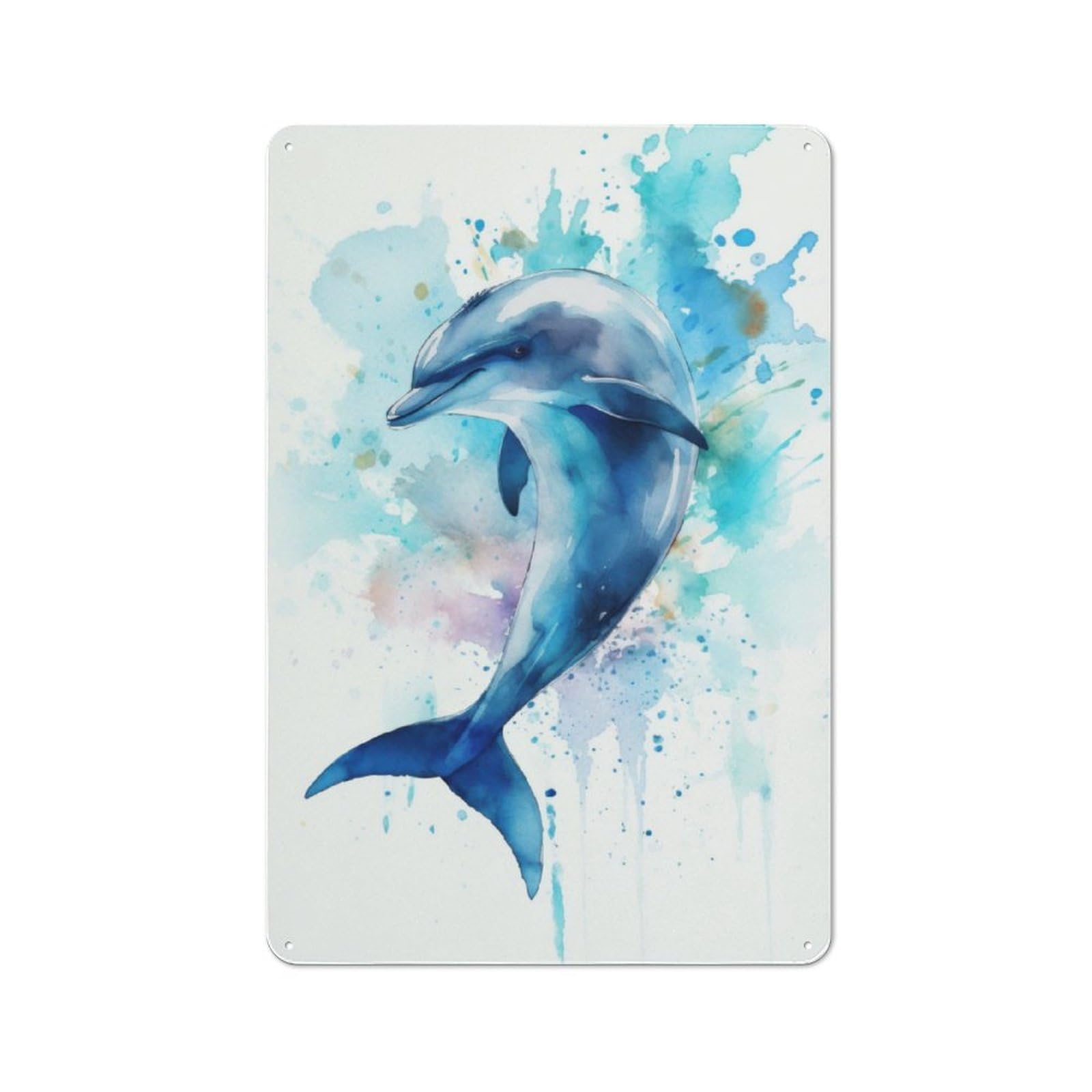 Junmoney Watercolor Dolphin Vintage Metal Plaque 30X20cm Featuring For Garage Wall, For People Furnishing A Garage