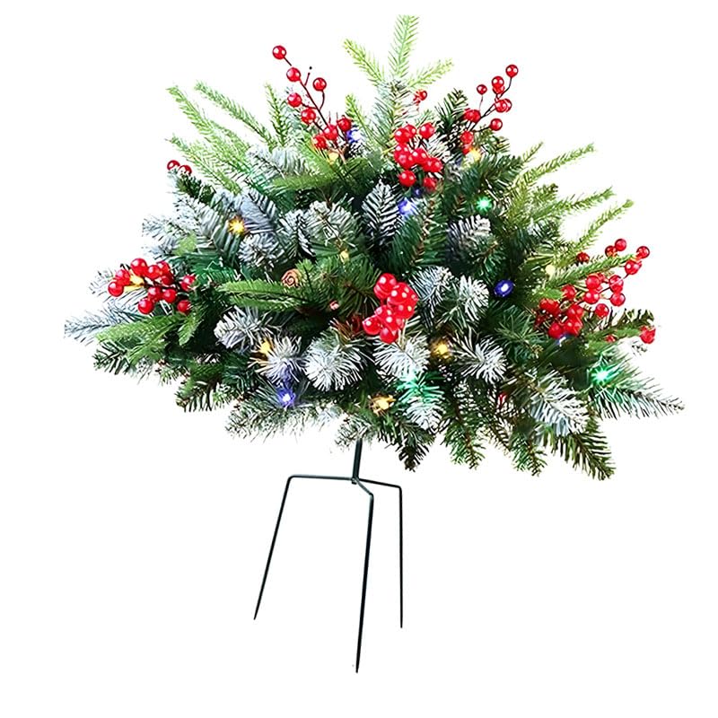 Snorvixre Árbol de Navidad realista con base estable e iluminación LED para presentaciones festivas. Decoración navideña iluminada impermeable con estaca