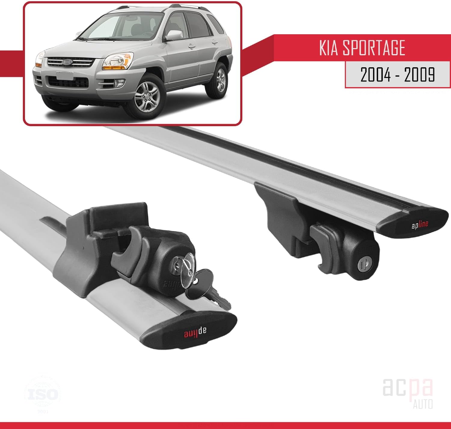 Compatible with Kia Sportage 2004-2008 Roof Rack Hook Luggage Rack Railing Rack with Key Aluminium Grey