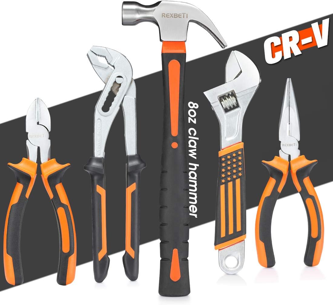 REXBETI 219-Piece Premium Tool Kit with 16 inch Tool Bag, Steel Home Repairing Tool Set, Large Mouth Opening Tool Bag with 19 Pockets