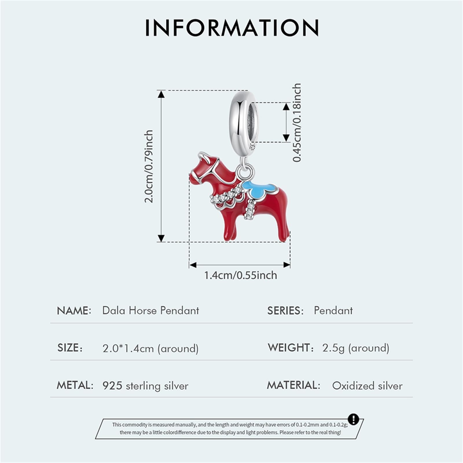 ZUOHUI Dije de caballo Dala sueco de plata esterlina S925 - Cuenta DIY oxidada roja con circonita 3A, compatible con joyas Pandora, Biagi, Troll y Chamilia