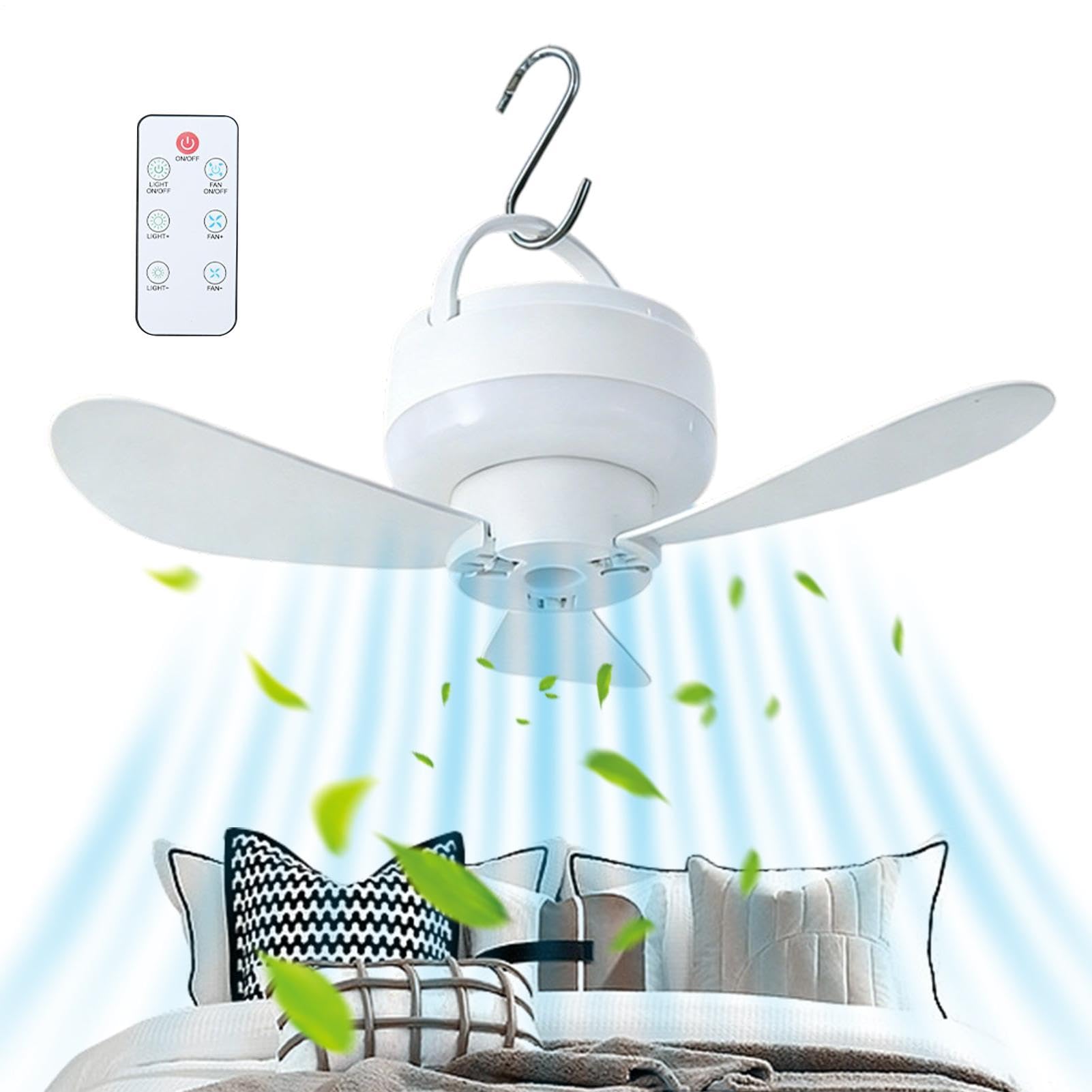 Ventilateur de plafond rechargeable 1800 mAh avec lumière LED et télécommande sans fil