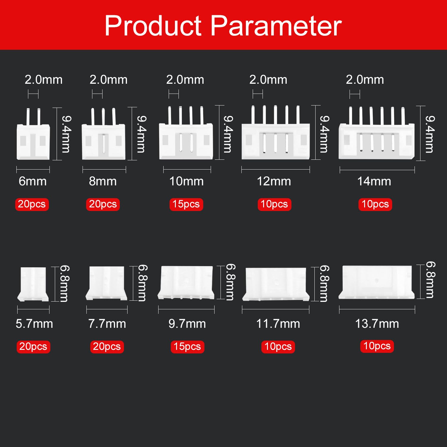Lyeteung 420 PCS 2.0mm JST-PH Connector Kit, JST-PH 2/3/4/5/6 Pin Housing Female and Male Connector Plug - Image 2