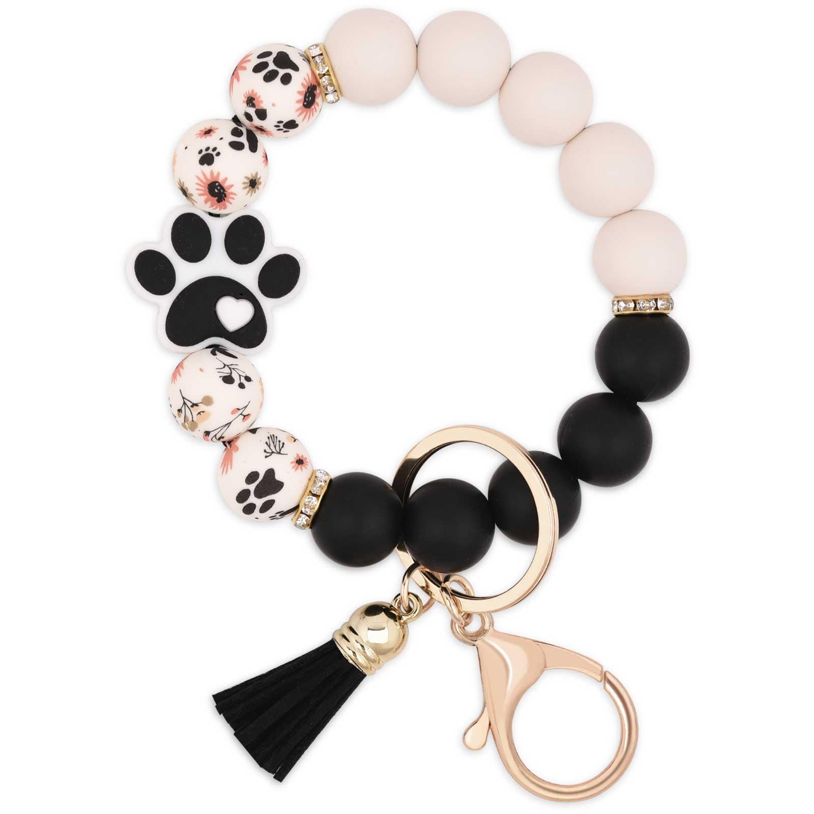 BAOSIWA Silicone Beaded Keychain Wristlet Key Ring Bracelet Cute Car Key Chain Holder for Women Girls