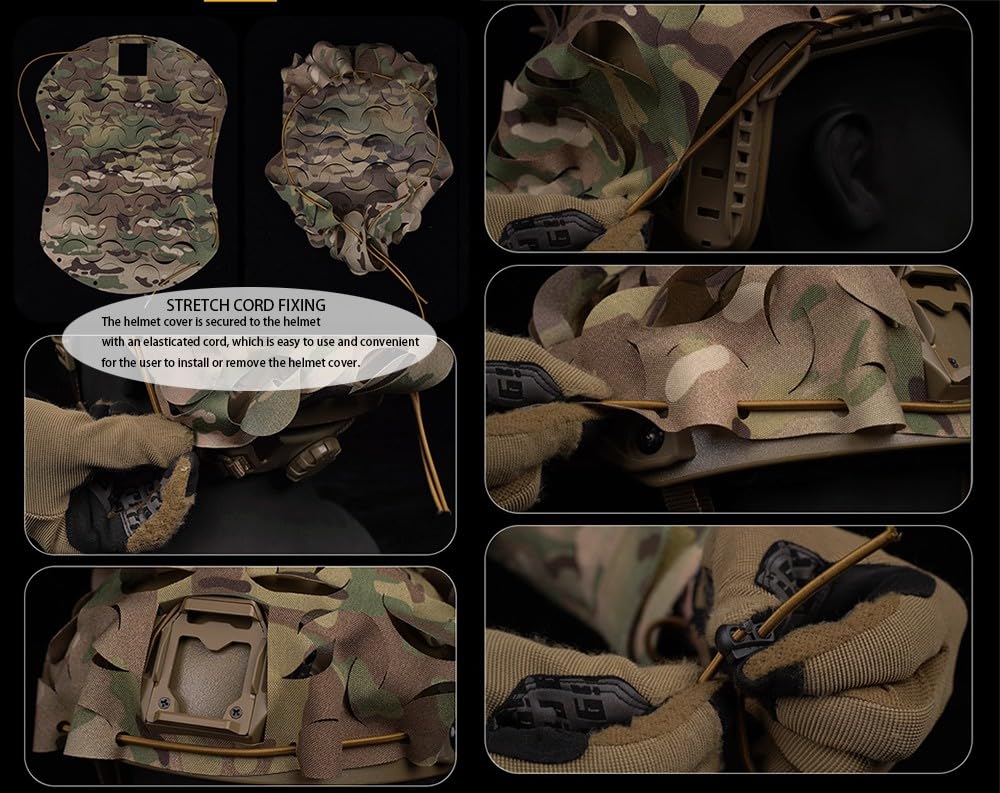 Taktisches Helm Netz Berzug, Leicht Schneiden Reproduction Helmüberzug Elastische Seilfixierung Camouflage-Netzbezug Military Airsoft Paintball