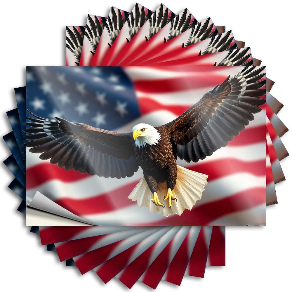 Eagle Soaring with American Flag in Background Bedroom Decorations High - Decal Bumper Waterproof Decal(12X18CM)