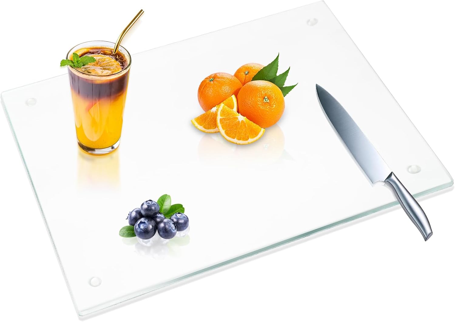 JAMBALAY 24"x18" Large Tempered Glass Cutting Board for Kitchen, Glass Chopping Board, Clear Glass Cutting Board with Rubber Non Slip Feet, Scratch and Heat Resistant, Shatterproof, Dishwasher Safe