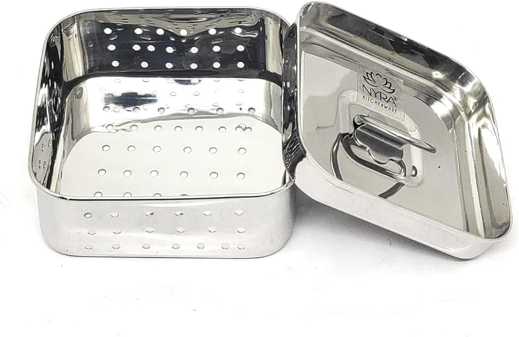 Nyra Stainless Steel Square Shaped Paneer Maker/Mould/Strainer with TopPress Lid