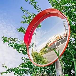 Relaxdays Specchio Stradale Convesso 60 cm, Resistente e Infrangibile, con Staffa di Fissaggio, Angoli Ciechi, Rosso