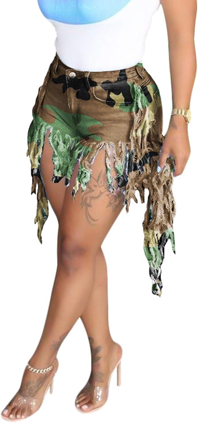 SIAEAMRG Jean Shorts for Women Juniors, Summer High Waisted Stretchy Frayed Raw Hem Tassels Denim Shorts - Image 2