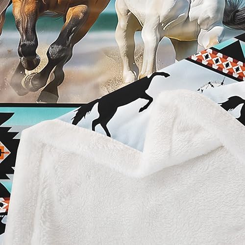 Miniatura 4 de Manta azteca con estampado de caballos tribales africanos, manta de forro polar de animales de granja, manta de atrapasueños de tribu étnica, 90 x
