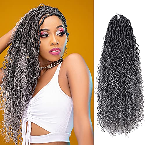 GoldenBeauty 22 Inch River locs Crochet Hair 5packs Goddess Locs Crochet Hair Fauxs Locs Wavy Crochet With Curly Hair In Middle And Ends (22 Inch (Pack of 5), OT-gray)