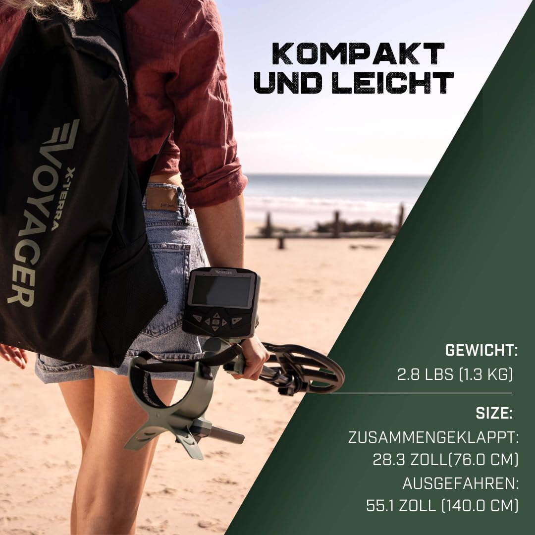 Minelab X-Terra Voyager - All-Terrain Profi-Metalldetektor für Erwachsene mit wasserdichter Suchspule, 4 Modi, klarer Ziel-ID, Kopfhörern, Rucksack und Schaufel - (Forrest, Grün)