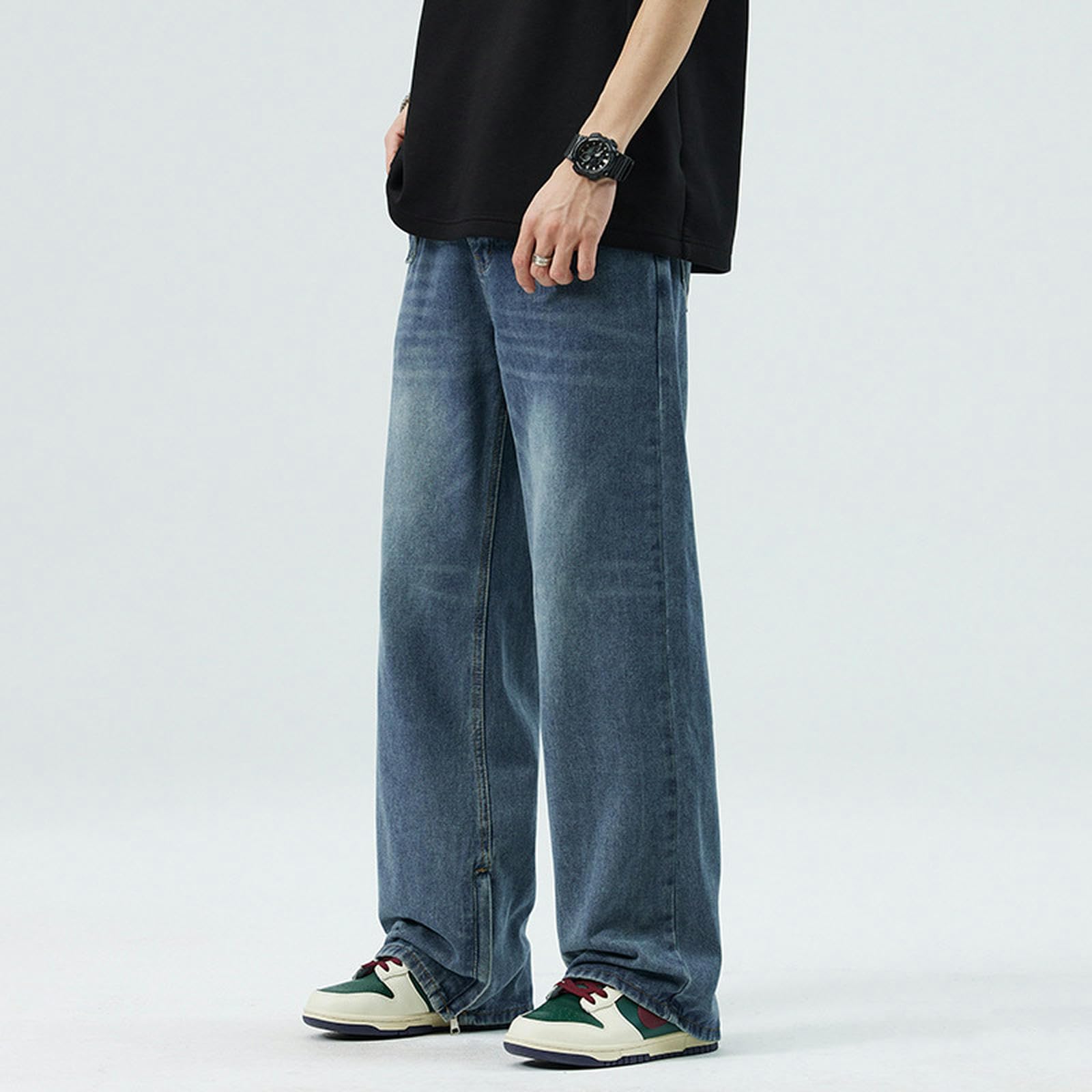 Jeans Estivi da Uomo Larghi e Dritti, Pantaloni Lunghi Casual da Strada, a Gamba Larga - Blu - XL