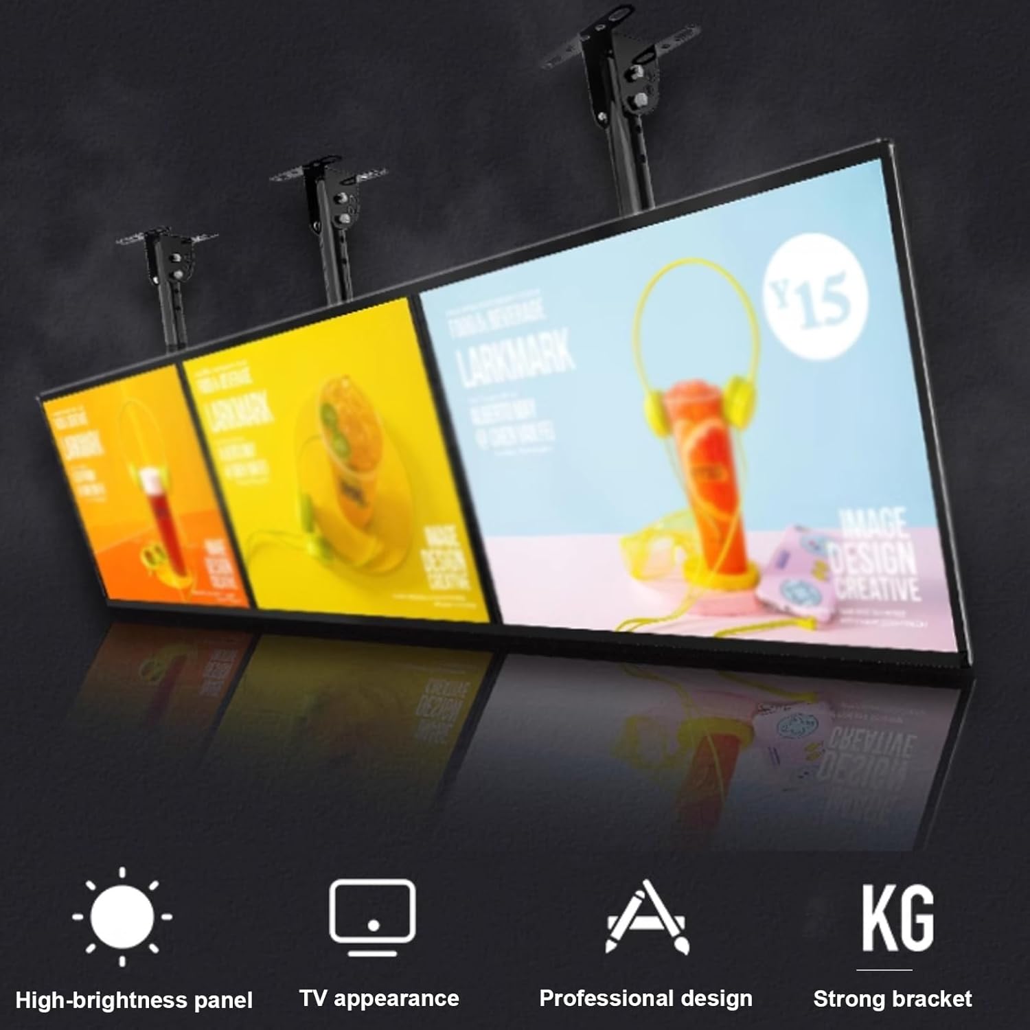 LED Restaurant Menu Board with Telescopic Bracket, Commercial Display Advertising Screen Metal Material Stable Structure Multiple Installation Methods Easy to Assemble Commercial Use(Vertical s