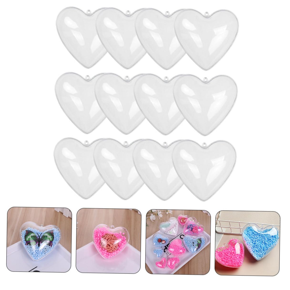 12 Piezas Bolas Colgantes de Plástico Transparente Forma de Corazón 10 Cm, Adornos Rellenable para Manualidades y Decoración Navideña, Bodas y San Valentín