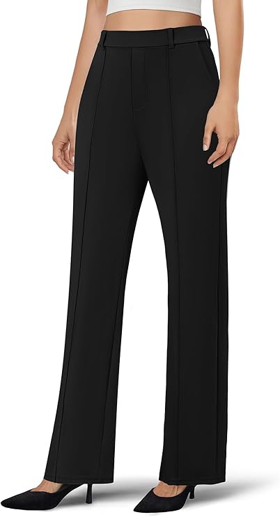 DLOODA Women&#39;s Work Dress Pants Wide Leg Business Casual Slacks Stretchy Pull on High Waisted Office Trousers with Pockets