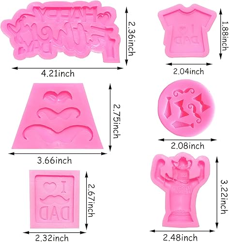 Miniatura 2 de Doumeny 6 moldes para fondant para el día del padre, con texto en inglés "I love dad", molde de silicona para bigote, para hornear, lazo, barba,