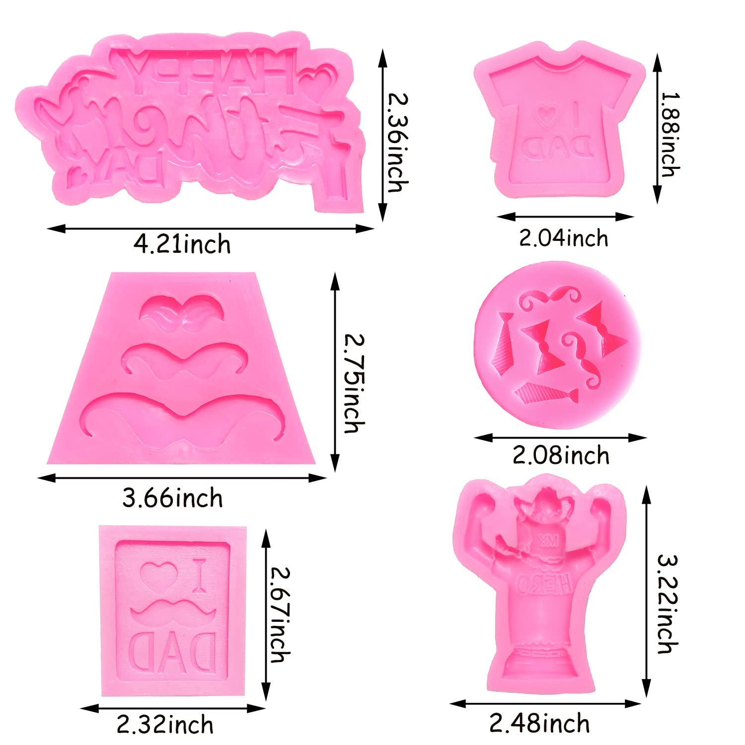 Doumeny 6 moldes para fondant del Día del Padre, I Love Dad, bigote, corbata, lazo, barba, chocolate, dulces, galletas para decoración de cumpleaños