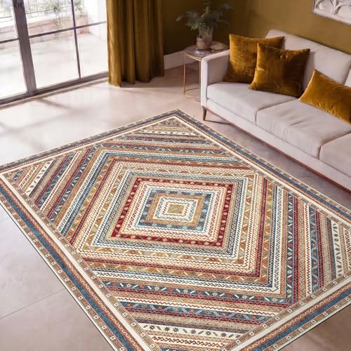 Keen Home Design 5x7 Rug - Machine Washable Area Rug with Non-Slip Backing, Ideal for Living Room, Dining Room, Bedroom - Vintage, Easy Clean, Durable, Low Pile Rug - (5' x 7')