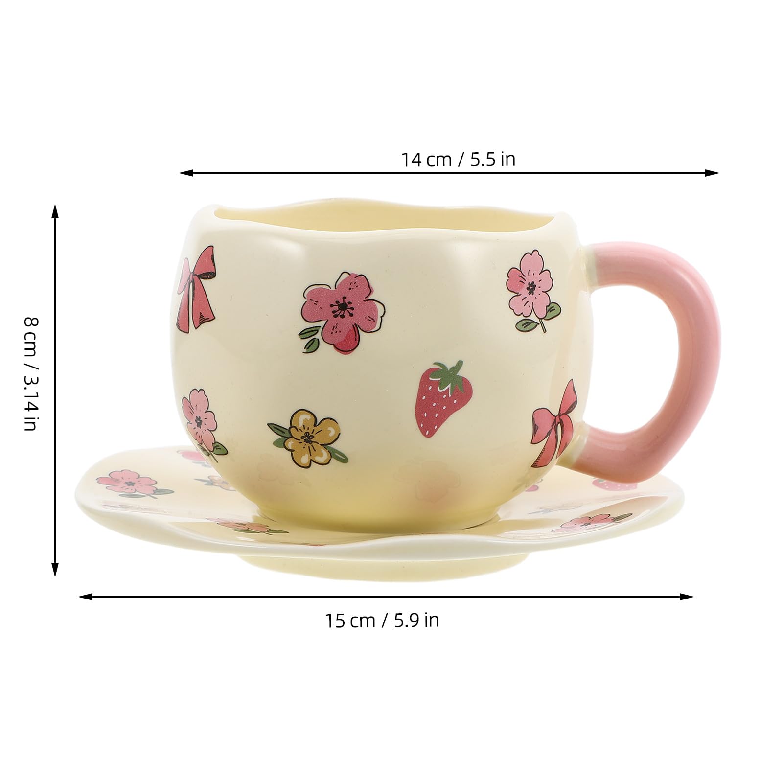 Tasses à thé en céramique, Tasse à thé avec soucoupe et nœud rose, tasse latte 330 ml/11 oz