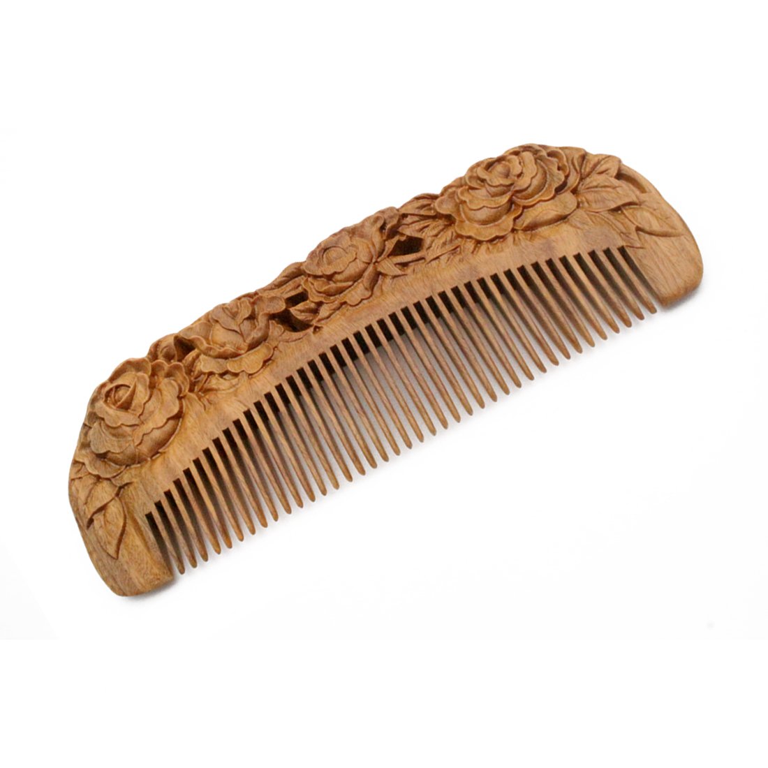YOY Handmade Carved Natural Sandalwood Hair Comb - Anti-static No Snag Brush for Men's Mustache Beard Care Anti Dandruff Women Girls Head Hair Accessory (HC1006)
