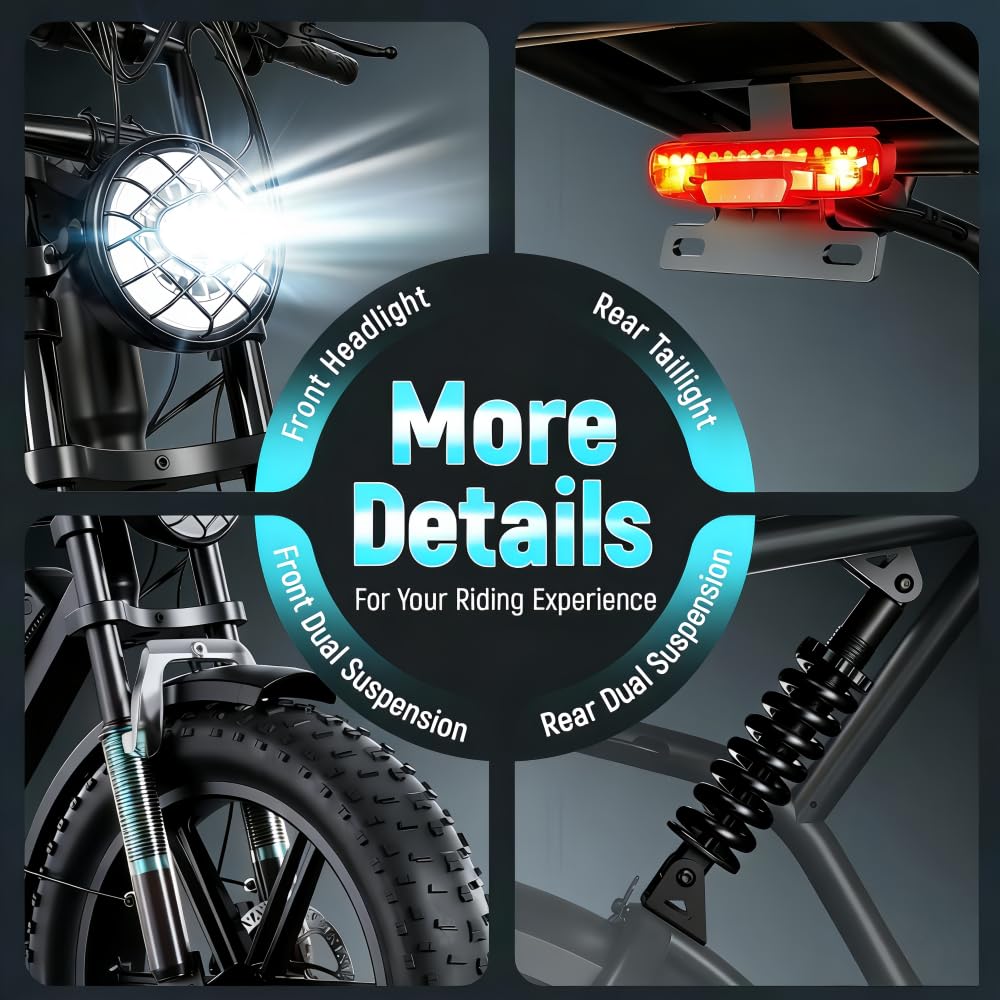 BK20 Bicicletta elettrica per adulti, batteria rimovibile da 48 V e 20 Ah, pneumatici larghi 20 x 4,0 pollici, autonomia 50-100 km, doppio freno a disco, sospensioni complete, 7 marce